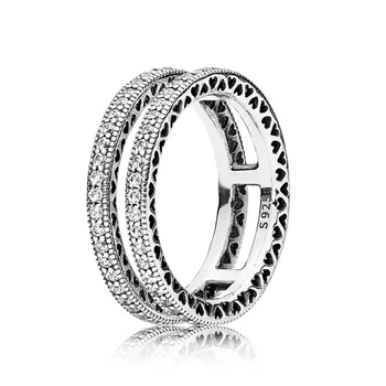 

Baofu 925 Sterling Silver Ring Love Hollow Sparkling Love Double Ring Suitable For Original Female Wedding Ring Gift Jewelry