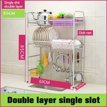 

Double layer Kitchen Shelf Organizer Dish Rack Over Sink Utensils Holder Bowl Dish Drainer Kitchen Storage Countertop Organizer