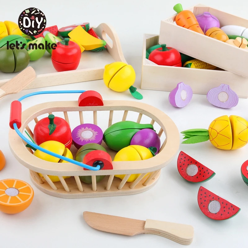 

Let'S Make 1set Cutting Wooden Children'S Toys Utensils Play House Fruit Cut Music Toy Mini Simulation Vegetables Kitchen Toys