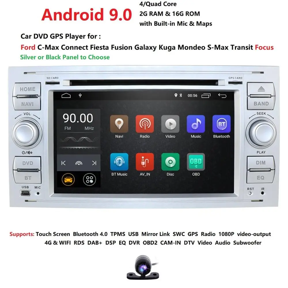 Sale Free shipping! Android 9.0 Car dvd multimedia Player GPS Navi For C-Max Connect Fiesta Fusion Galaxy Kuga Mondeo S-Max Focus RDS 1