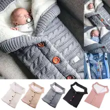 Зимние теплые спальные мешки для младенцев, вязаные пеленки на кнопках, пеленание для коляски, одеяло для малышей, 65x40 см