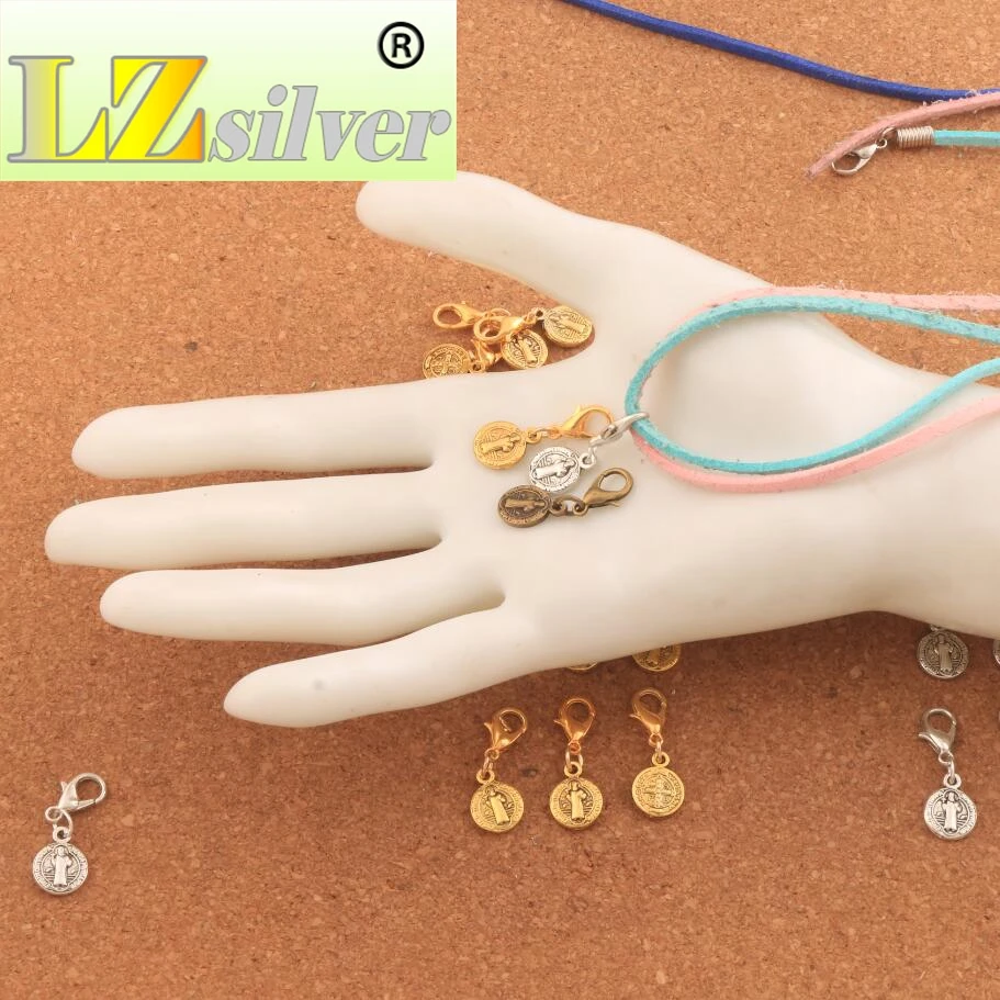 27X9mm Saint Jesus Benedict Patron Medal Crucifix Cross Charm Beads 100PCS Zinc Alloy  Bronze Findings C1651