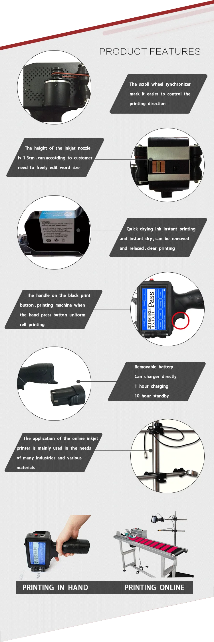 Hand Ink Jet Printers Plastic Bottle Expiry Date Printing Machine Date Printer for Packaging Machine