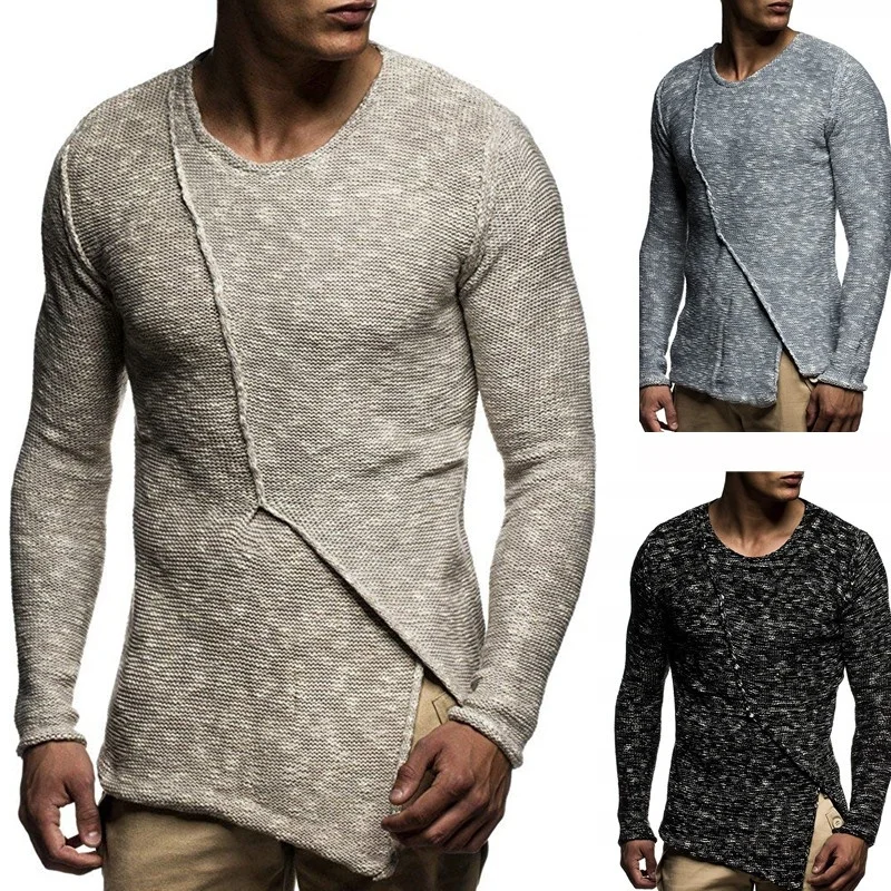 ZOGAA Autumn Winter Men Sweater Fashion O-Neck Patchwork Cotton Pullover Sweater Men Slim Fit Long Sleeve Knitted Mens Sweaters
