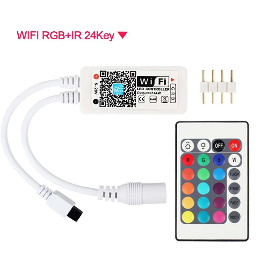 Magic Home 5-28 в мини wifi RGB/RGBW контроллер+ ИК 24Key пульт дистанционного управления для Smart/Google home Amazon Alexa - Цвет: RGB and IR24Key