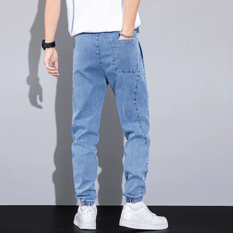 Spring Summer Loose Men's Jeans Text Embroider Jogger Male Grey Large Size 2