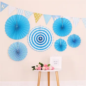 

Kids Birthday Prop Round Foldable Paper Fan + Triangular Flag Banner Party Background Decoration For Drop Ship