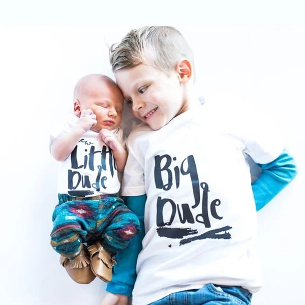 

Baby Fashion Big Brother and Little Brother Letter Print Tshirt Big Brother Announcement Shirt Newborn Coming Home Outfit