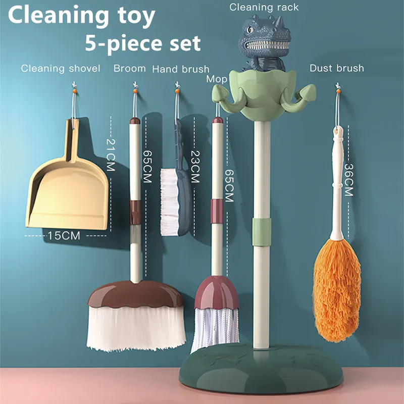 

6pcs/set House Clean Tool Kit Children Toys Pretend Play Cleaning Broom Mop Dinosaur Model Educational Boys Toys For Girls Gift