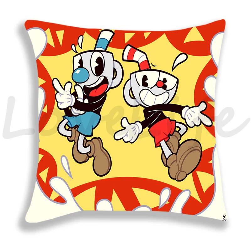 Cuphead And Mugman Pillow Case Cartoon Games Printed Cushion Cover 45x45cm Decoration Throw Pillowcase Single-sided Pillow Cover