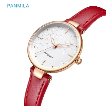

NO.2 Women Flower Dial Watches Female Red PU Leather Quartz Watch Fine Ladies Waterproof Wristwatch Clock relogio feminino
