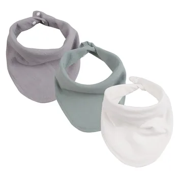 

Baby Newborn Cotton Muslim Saliva Towel Infant Boy Girl Solid Burp Cloth Absorption Toddler Triangle Bib with Button Adjustable