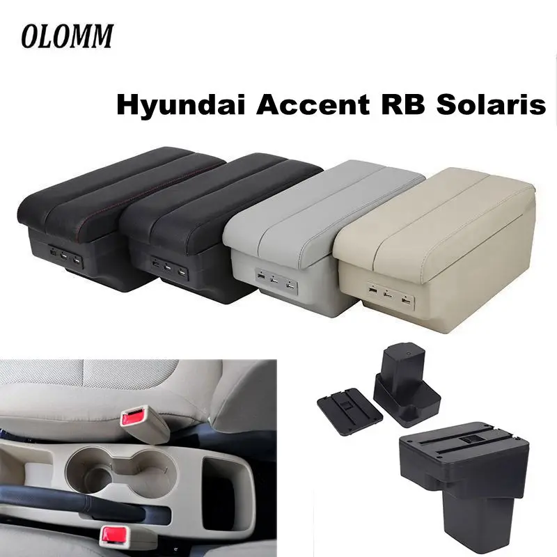 

Central Centre Console Storage Box For Hyundai Accent RB Solaris 2011-2016 Double layer USB Charging armrest box car accessories
