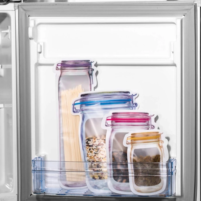 Reusable Mason Jar Design Ziplock Food Storage Bags for Snacks and Kitchen Organization