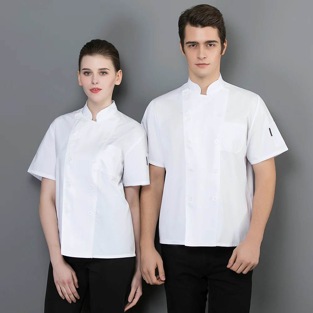 Short sleeved Restaurant hotel Kitchen chef Uniforms unisex Food Service Breathable cooker shirt white Jackets work clothes men