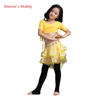 

New Arrival competition girl Belly Dance Top + skirt 2pcs Sexy Dancer Practice Costume Dress red yellow Free Shipping