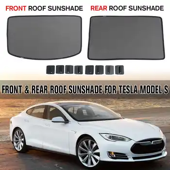 

NEW 2PCS Glass Front and Rear Roof Sunshade Car Skylight Blind Shading Net Compatible for Tesla Model 3