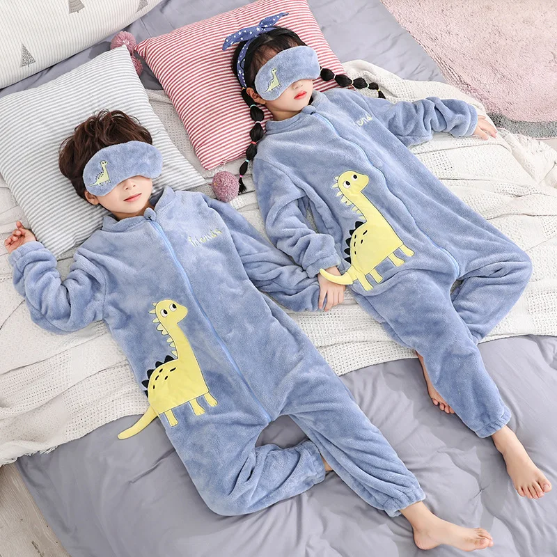 Girls Boys Warm Jumpsuits Children Thicken Flannel Romper Kids Winter Thermal Soft Pajamas Toddler Fleece Homewear Clothing