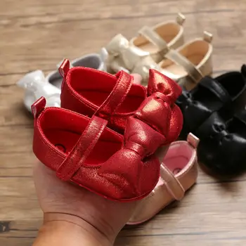 

Goocheer Solid Newborn Baby Girl Crib Shoes 0-18M Infant Adorable Leather Soft Sole Big Bowknot Sneaker Princess Shoes Autumn