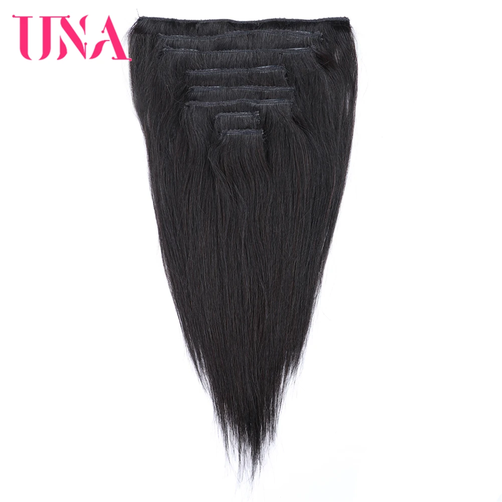 UNA Clip in Hair Extensions 8 Pieces-Brazilian Human Hair Premium Women Straight Double Weft Thick Remy Extensions Clip i
