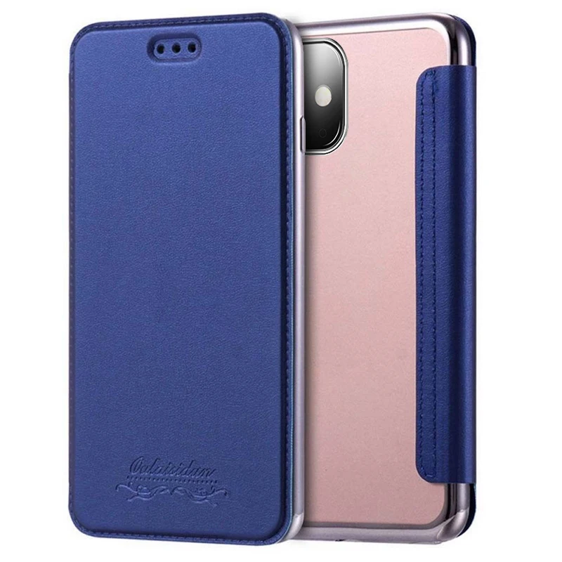 Luxury Slim Book Leather Flip Wallet Case For iPhone 11 Pro XS Max X 8 7 6 6S S Plus 5 5S SE XR Clear Back Soft Card Cover Case - Цвет: Blue