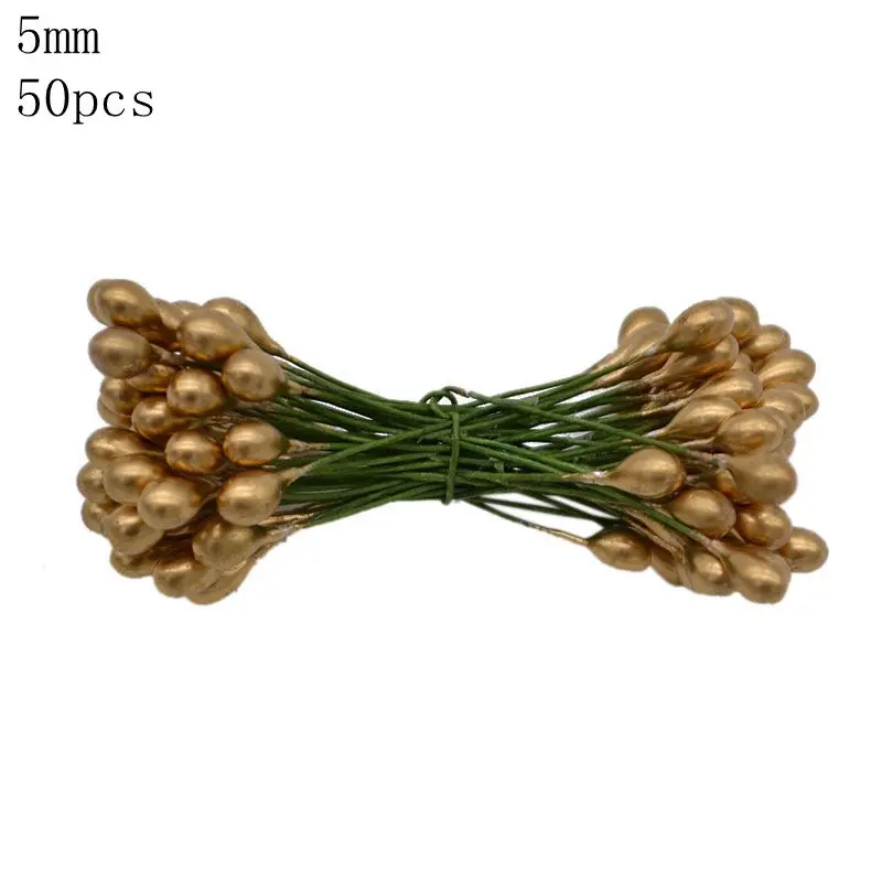 G04-50pcs gold Красный цветок тычинки Фрукты Вишня ягоды DIY украшения торта подарок венок Ремесло принадлежности поддельные цветы Рождество Свадьба Декор - Цвет: G04-50pcs gold