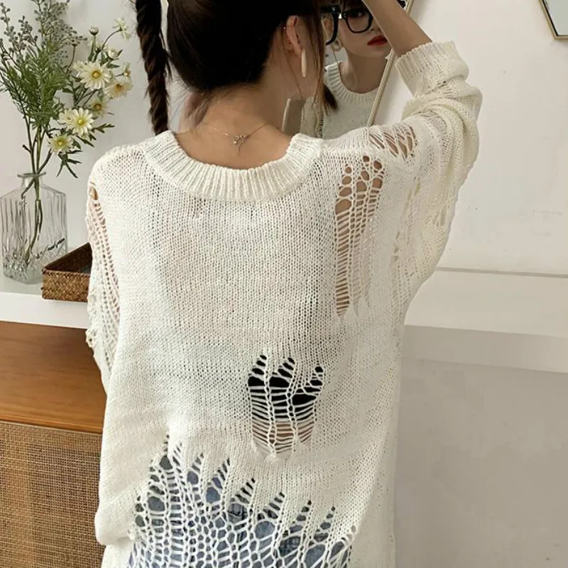 Suéter De Otoño Para Mujer - Talla Oversize, Punto Grueso, Cuello Redondo, Manga Larga