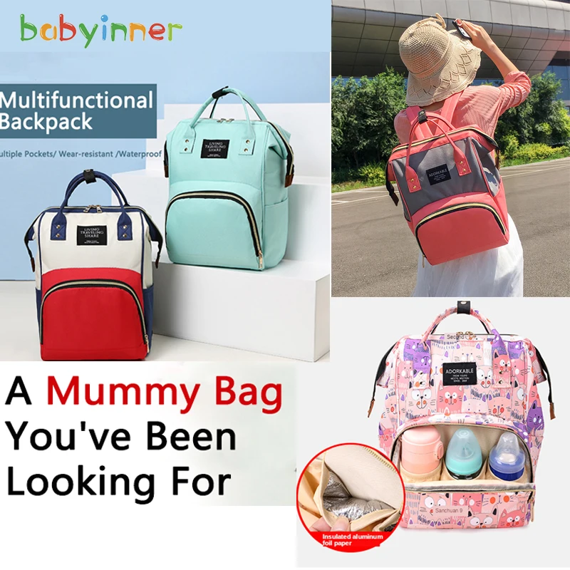 

Baby Inner Large Capacity Mummy Bag 26*16*40cm Nylon Wear-resistant Backpack Waterproof Diaper Bag Insulated Bottle Portable Bag