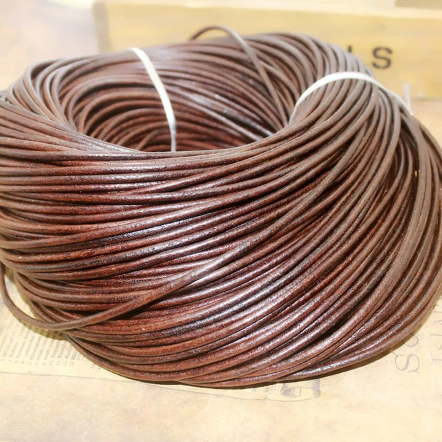 Cordón de cuero auténtico trenzado para pulsera, collar de cuerda de cuero  auténtico de 2mm, color negro, 10 m/lote