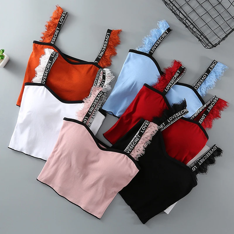 Beauty Back Wrapped Chest Letter Shoulder Strap Eyelash Lace Tube Top With Pad Sports Underwear Female Student Girl Bra | Женская одежда