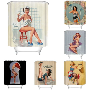 

Cartoon Anime Girl Printed Shower Curtains Bathroom Curtain Fabric Funny Waterproof Macrame Screen Home Decor With Hanging Ring