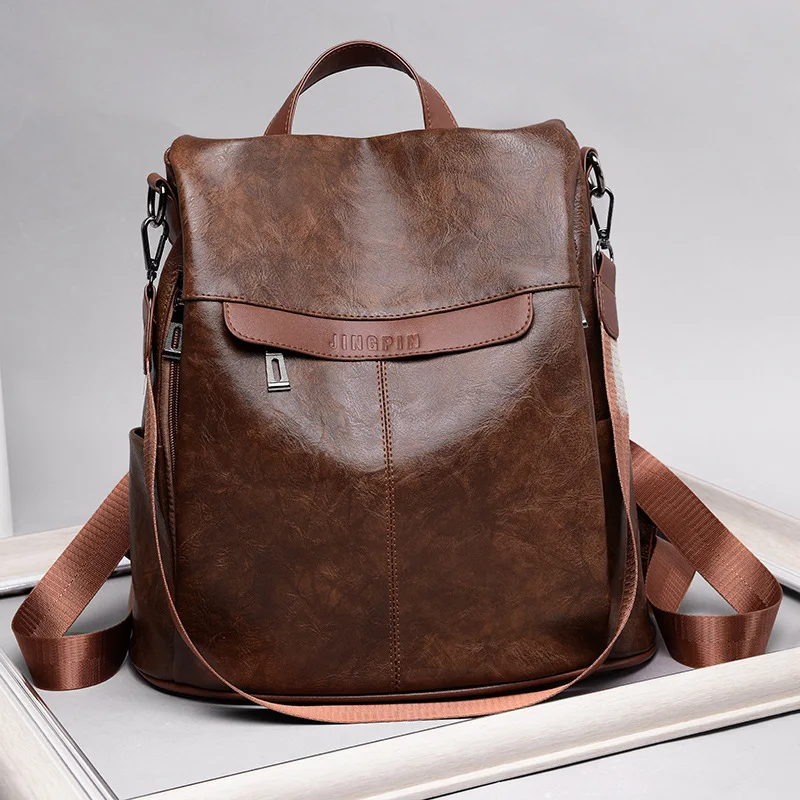 

Backpack Women's 2019 Fashion New Style Fashion Multi-functional Korean-style Simple Fashion Casual Fashion Soft Leather Backpac