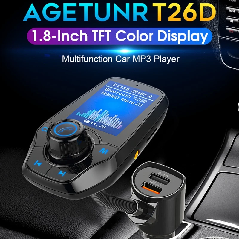 T26D 1,8 дюймовый Tft цветной дисплей Qc3.0 Быстрая зарядка Bluetooth Hands-Free автомобильный Mp3 музыкальный плеер комплект