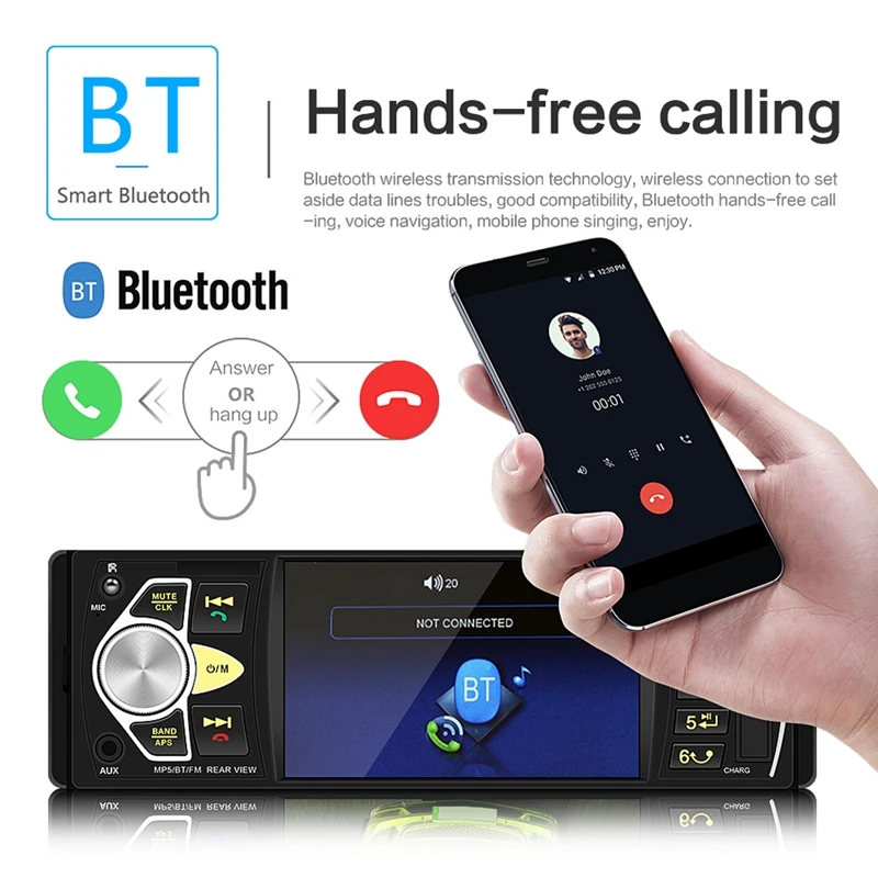 1Din 4,1 дюймов Автомагнитола Авто Аудио Стерео Fm Bluetooth 2,0 Mp5 плеер камера заднего вида