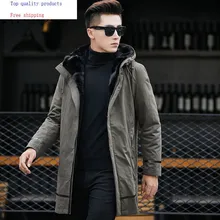 Зимняя куртка, Мужская парка, пальто с натуральным мехом, Мужская теплая куртка с подкладкой из натурального кроличьего меха, мужские парки 81P82030 YY310