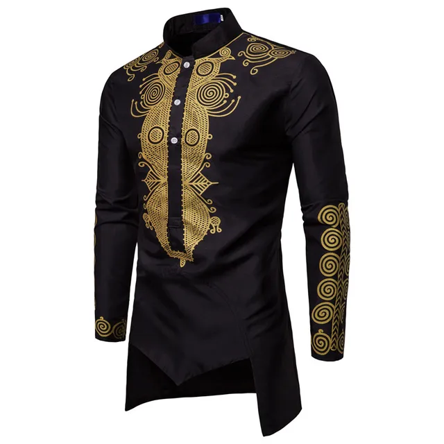 African Gold Dashiki Shirt Long Sleeves 
