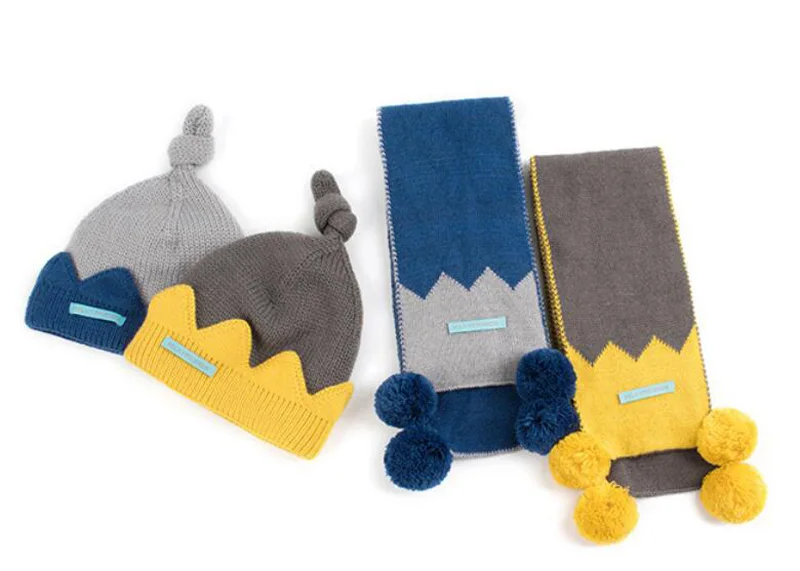 Новая детская зимняя теплая шапка и шарф, детская шляпа в стиле пэтчворк, комплект из 2 предметов, детская шапка, закрывающая уши с помпонами, шарфы для девочек и мальчиков