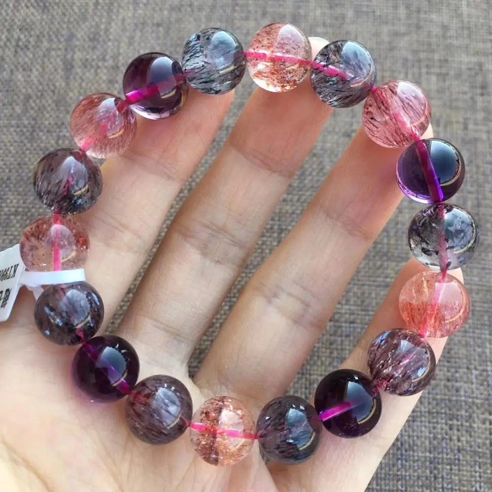 Натуральный Красный Lepidocrocite кварц черный супер семь 7 круглых бусин 11 мм кристалл стрейч браслет для женщин сертификат AAAAA