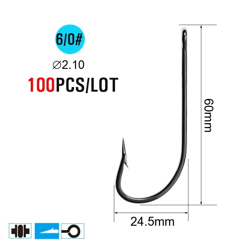 Bimoo 100 шт. О 'Шонесси рыболовные крючки с длинным хвостовиком колючий джиг крючок большие рыболовные крючки для морских басов большая игра рыбалка Размер 4/0-6/0 - Цвет: 100pcs Size 6L0