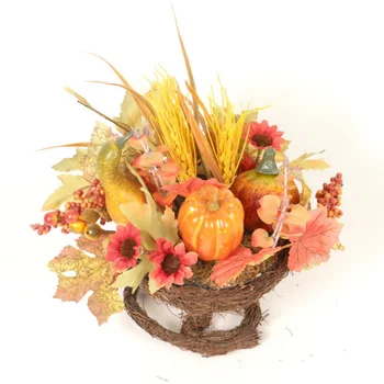 

Artificial Flower Mixed Maple Leaves Barley Pumpkin With Rattan Basket Table Decorations Harvest Decorations 1pc