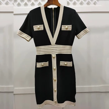 

Knitted Sexy Bodycon Mini Dress Women Casual V-Neck Short Sleeve Autumn Winter Slim Black Party Dress Vestidos New Arrival