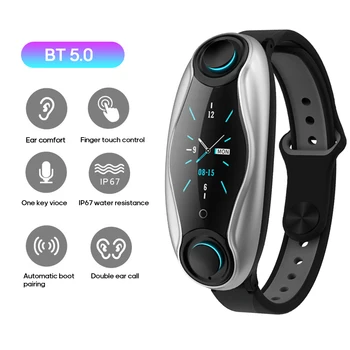 

T90 Smart Bracelets BT5.0 Earphone Smart Watch men Heart Rate Bloods Pressures Monitor Calorie Fitness Tracker Sports Wristwatch