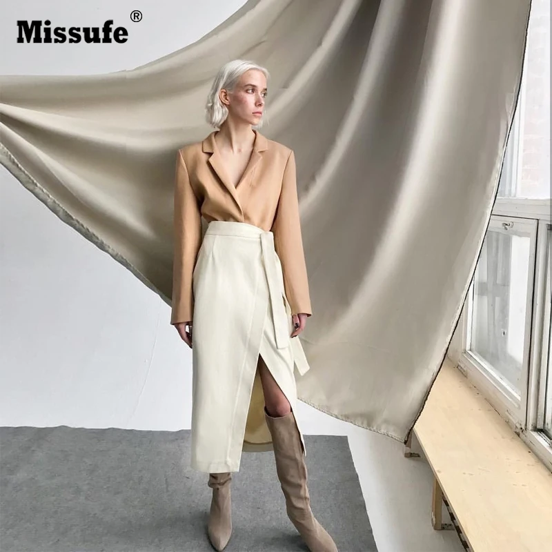 Missufe/длинная замшевая юбка цвета хаки Женская осенне-зимняя повседневная юбка со шнуровкой Женская юбка миди с высокой талией Офисная Женская юбка