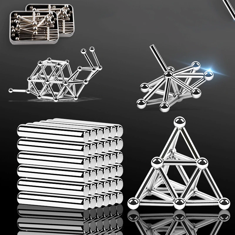 Metal Magnets Cube Magic Building Blocks Children Educational Puzzle Toys Innovative Bucky Magnetic Sticks Steel Balls Set