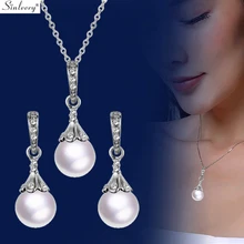 SINLEERY, элегантные жемчужные Ювелирные наборы для женщин, серебряные серьги и ожерелье с подвеской, набор свадебных аксессуаров Tz132 SSC