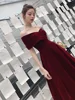 Elegant Burgundy Evening Dress Cheongsam One Shoulder Short Sleeve Velour A-line Prom Fomail Gown Vestidos De Noche ► Photo 3/6