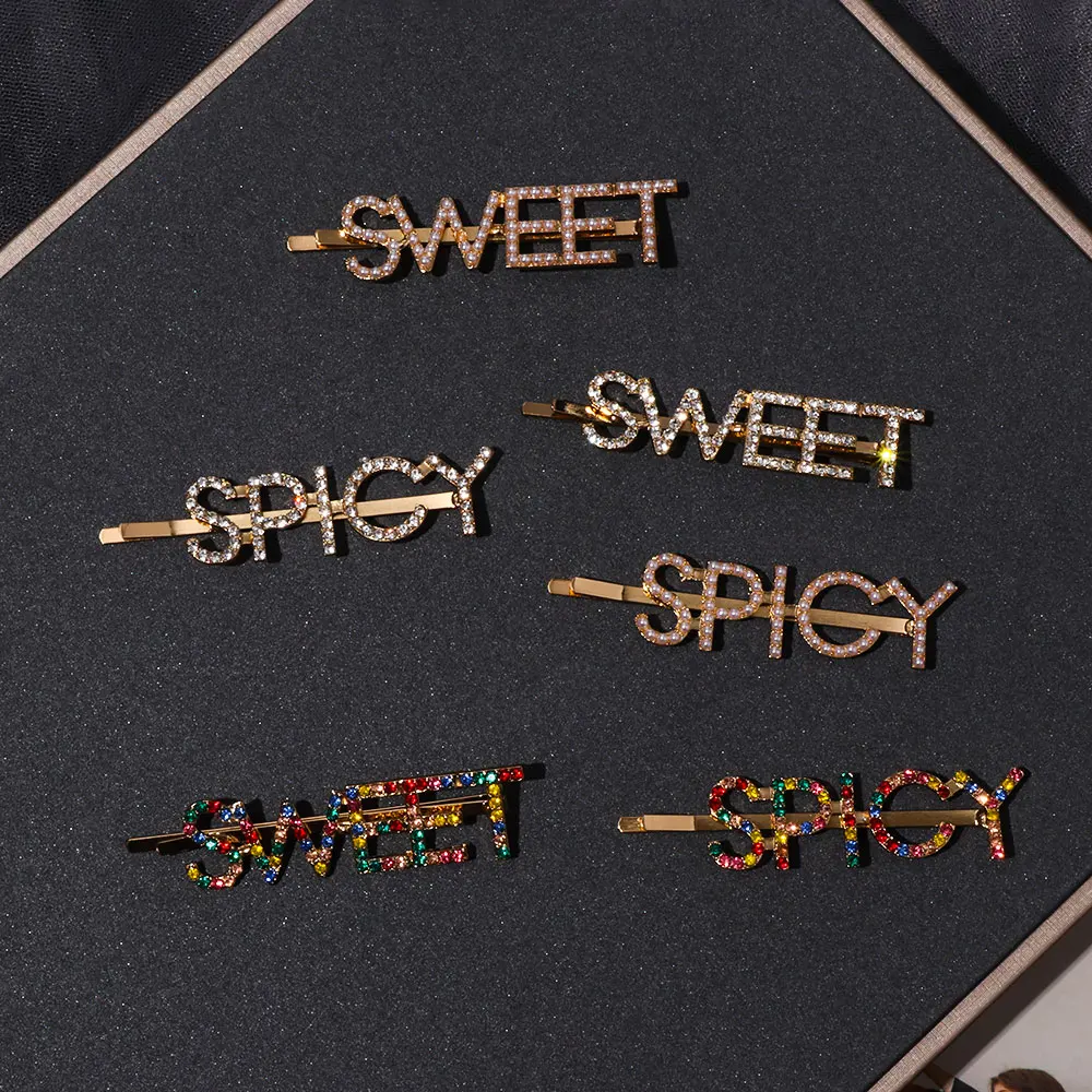 

Woman Fashion Crystal Hairpin Shiny Rhinestones GLAM DRIPPIN Letters Hair Clips Hair Accessories for Girls Styling Tool