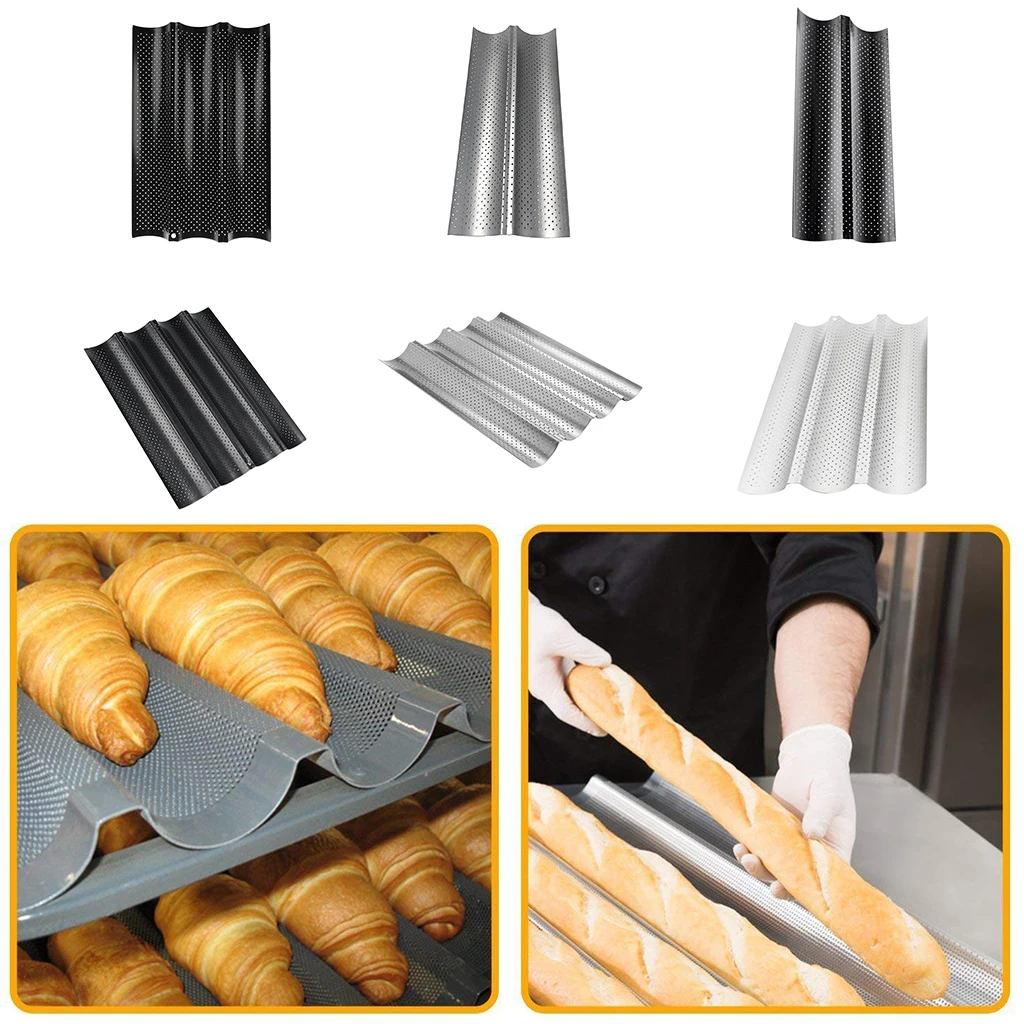 Non-Stick Perforated Pan French Bread Baking Pan Tray, 2 or 3 or 4 Gutters to Choose, 2 Colors Available Non-Stick Perforated Pan French Bread Baking Pan Tray, 2 or 3 or 4 Gutters to Choose, 2 Colors Available