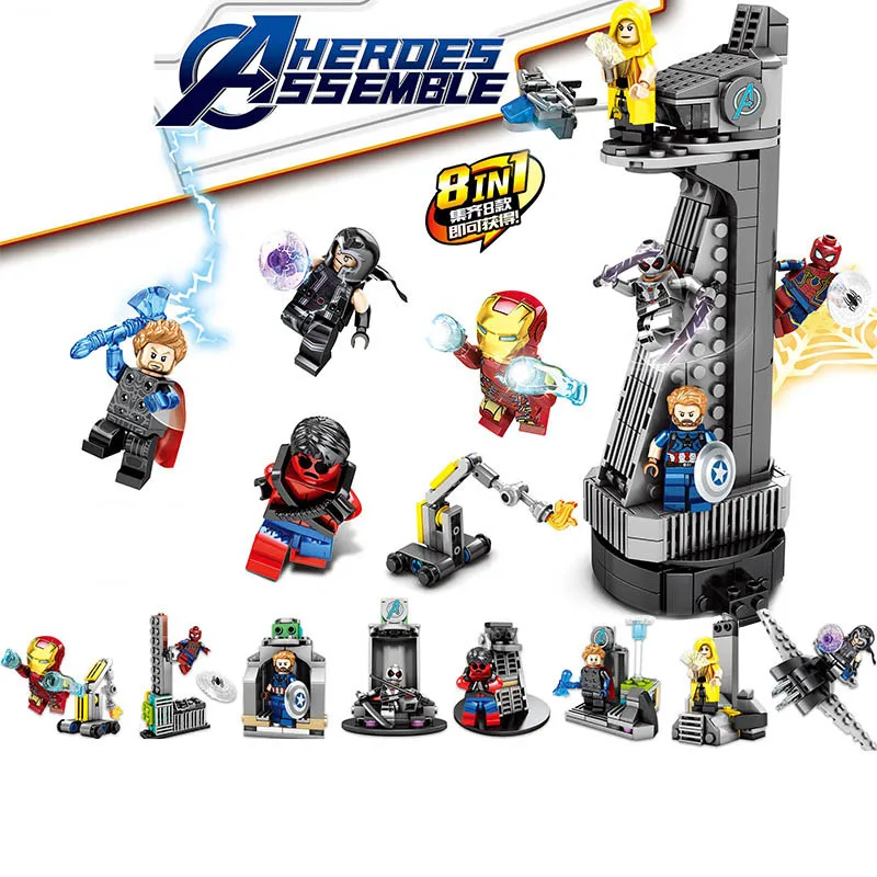 

8 in 1 Avengers Building Block Iron Man Spider-Man Figures Set Models Mini Assembly Building SY1368 Toy Christmas Birthday Gift
