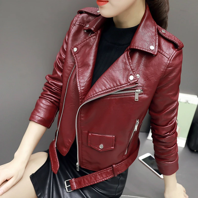 Ideal  Autumn Short Faux Leather Jacket Women 2019 Basic Jacket Fashion Zipper Soft Motorcycle PU Leather 